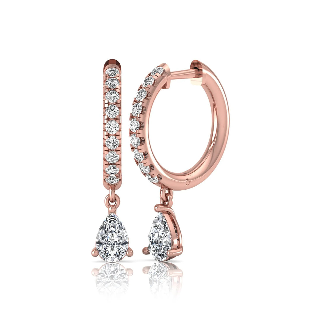 OctaPearl Round & Pear Drop Lab Grown Diamond Huggie Hoop Earrings