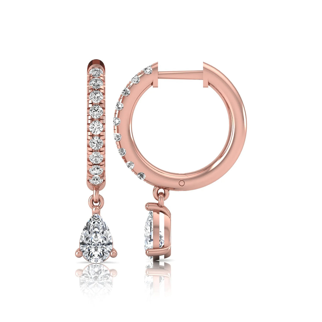 OctaPearl Round & Pear Drop Lab Grown Diamond Huggie Hoop Earrings