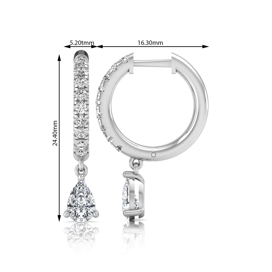 OctaPearl Round & Pear Drop Lab Grown Diamond Huggie Hoop Earrings