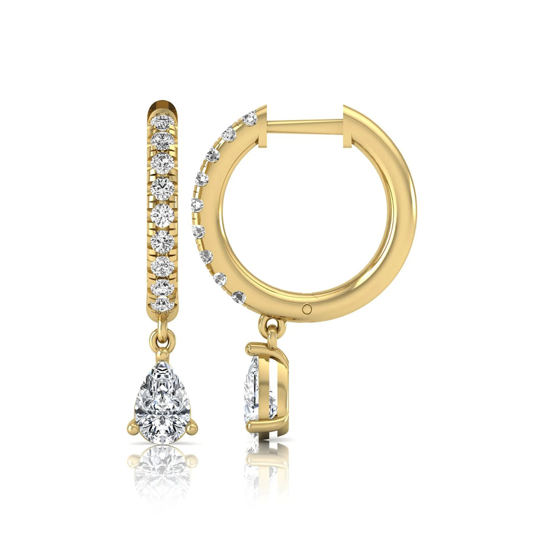 OctaPearl Round & Pear Drop Lab Grown Diamond Huggie Hoop Earrings