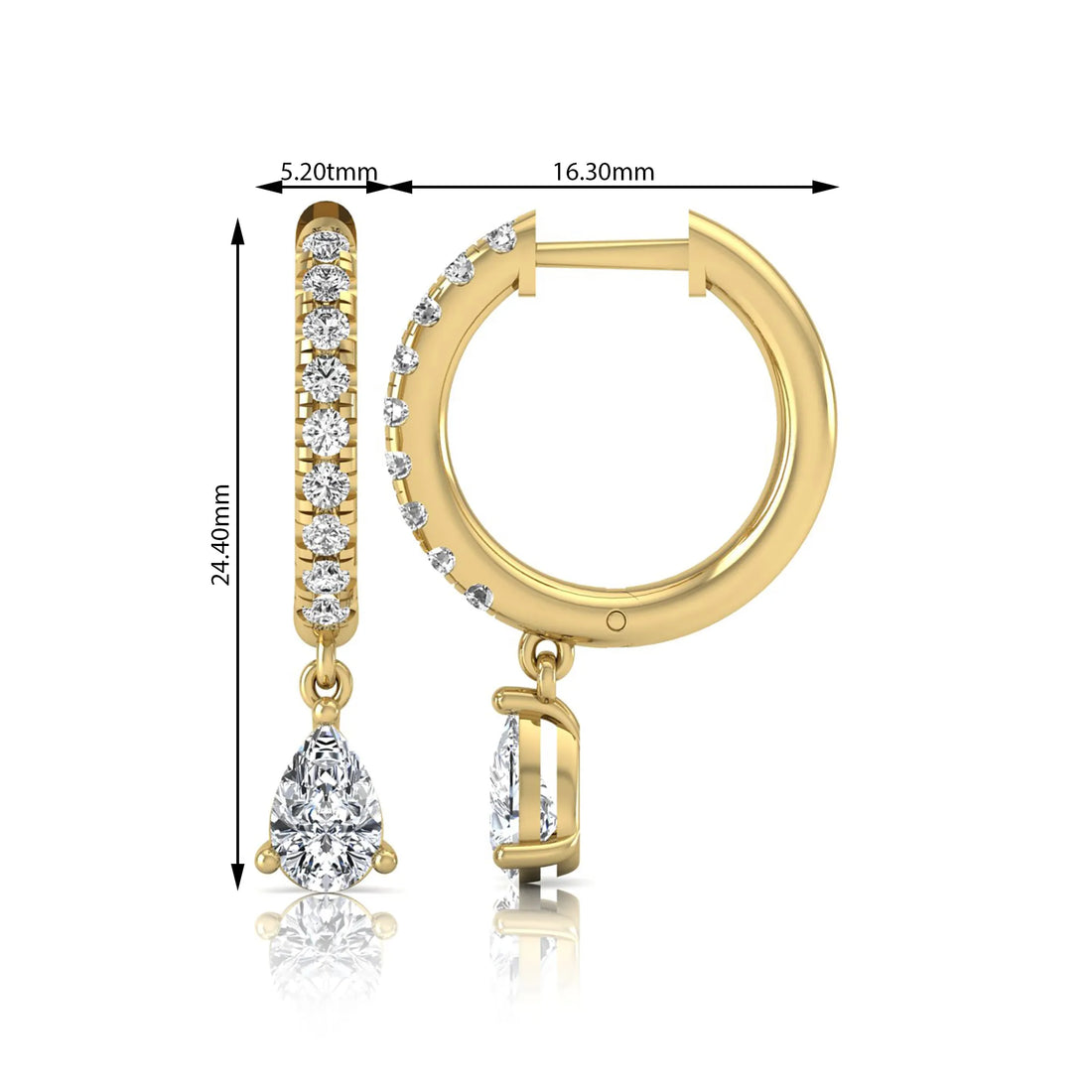 OctaPearl Round & Pear Drop Lab Grown Diamond Huggie Hoop Earrings