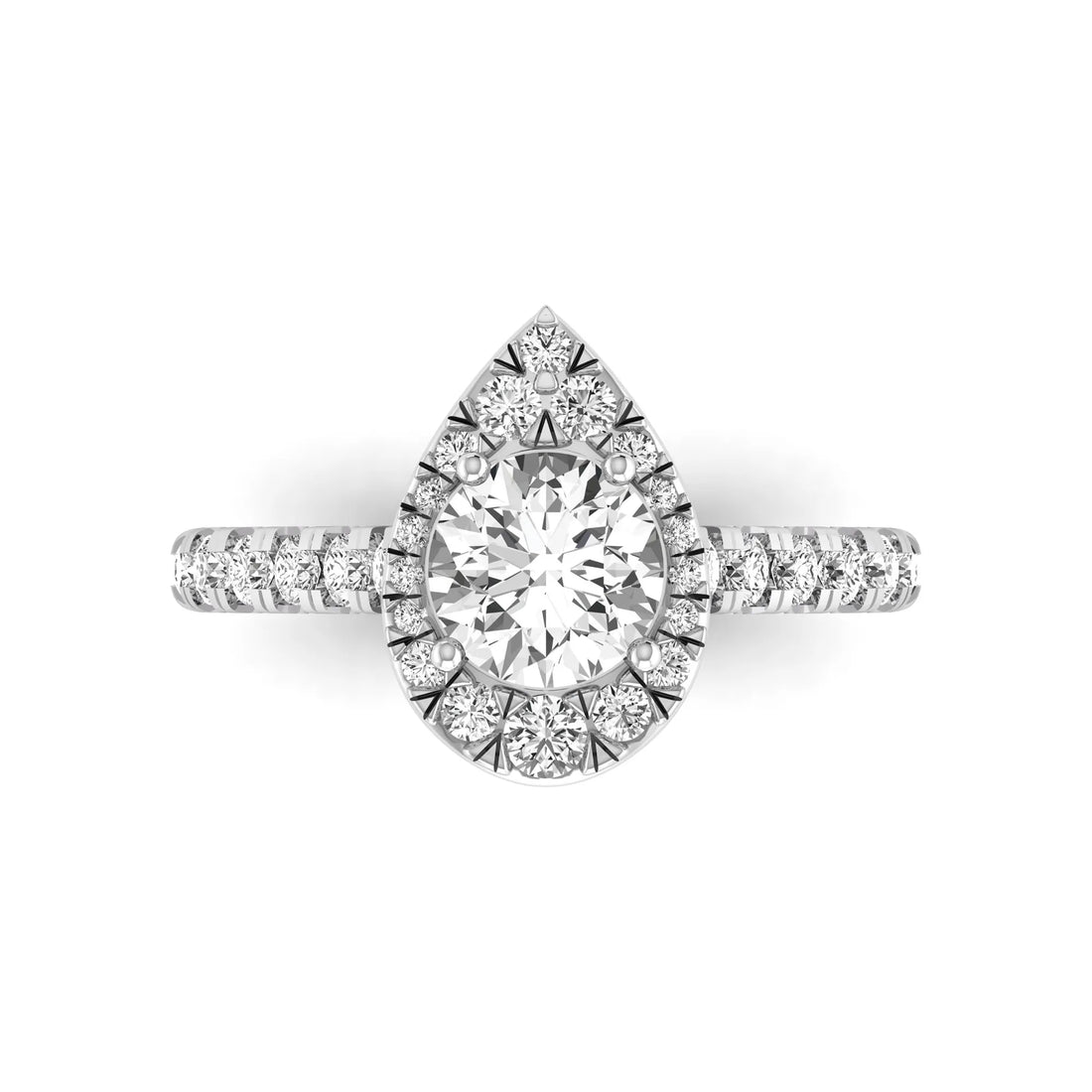 OctaPearl 1 ct Round Lab Grown Diamond Pear Shape Halo Engagement Ring