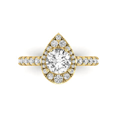 OctaPearl 1 ct Round Lab Grown Diamond Pear Shape Halo Engagement Ring