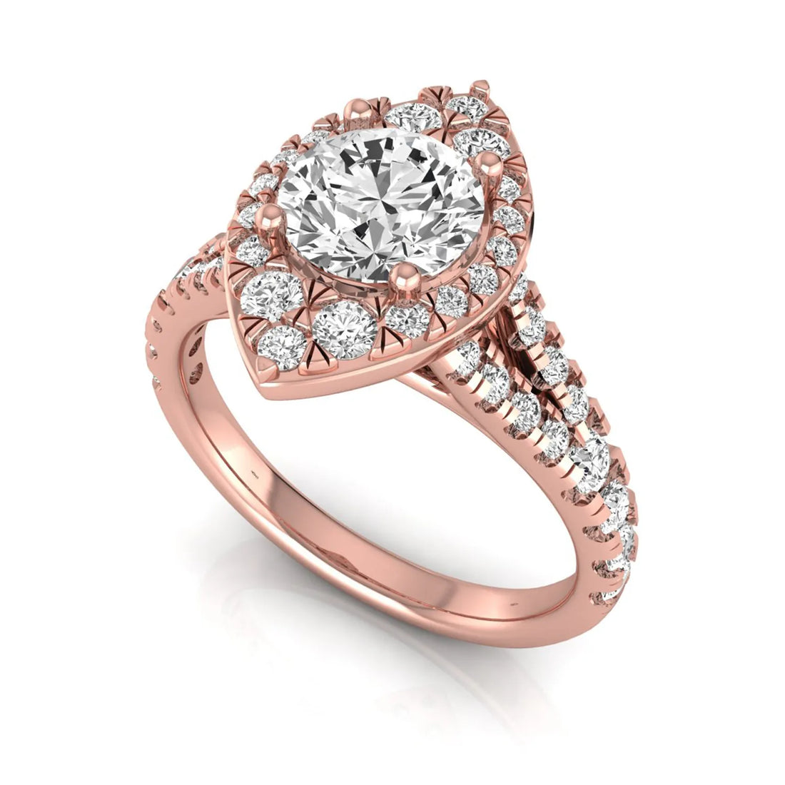 OctaPearl 1 ct Round Pear Halo Split Shank Lab Grown Diamond Engagement Ring