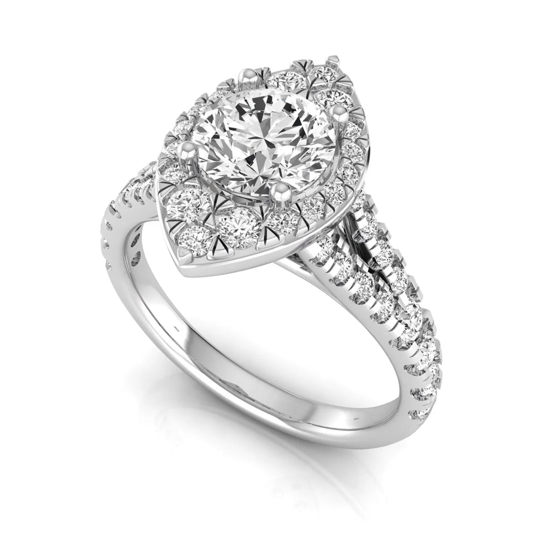 OctaPearl 1 ct Round Pear Halo Split Shank Lab Grown Diamond Engagement Ring