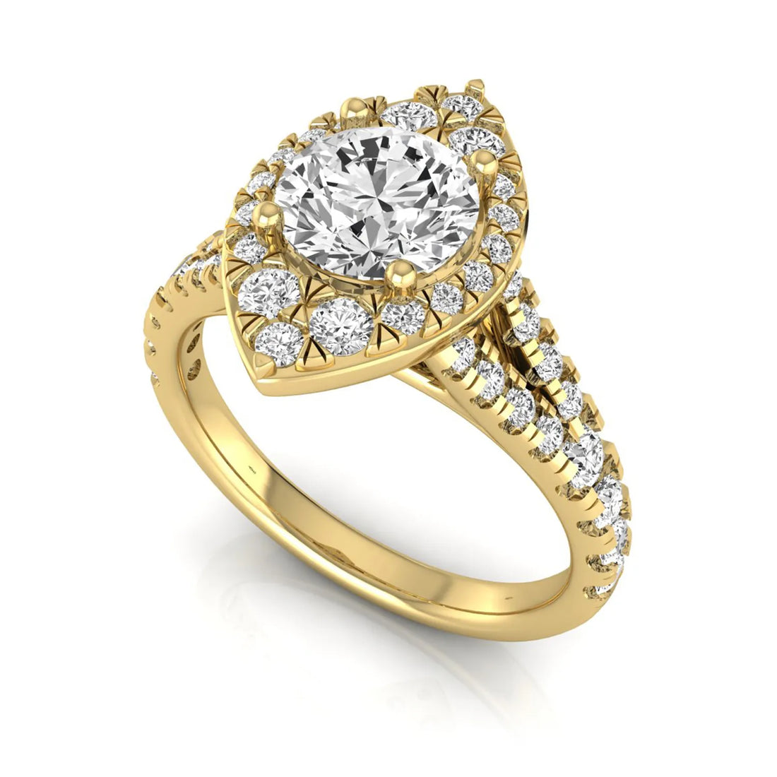 OctaPearl 1 ct Round Pear Halo Split Shank Lab Grown Diamond Engagement Ring