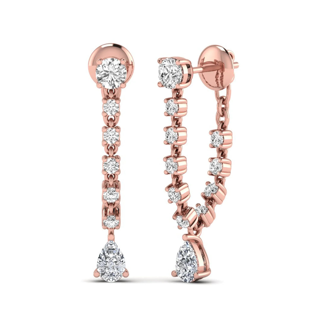OctaPearl Round & Pear Prong Set Lab Grown Diamond Drop Earrings