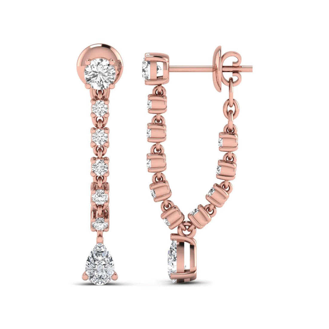 OctaPearl Round & Pear Prong Set Lab Grown Diamond Drop Earrings
