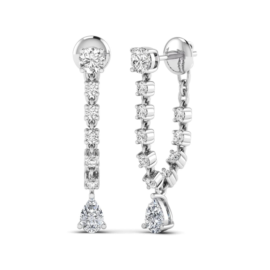 OctaPearl Round & Pear Prong Set Lab Grown Diamond Drop Earrings