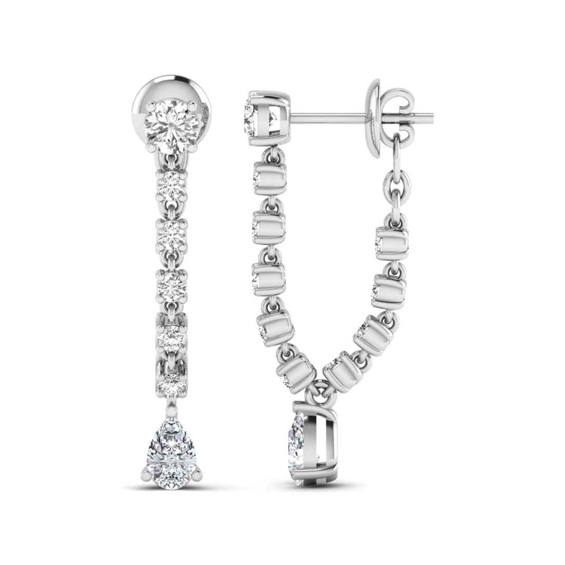 OctaPearl Round & Pear Prong Set Lab Grown Diamond Drop Earrings