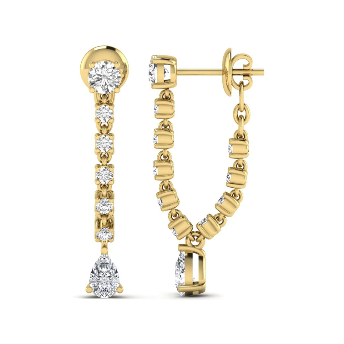 OctaPearl Round & Pear Prong Set Lab Grown Diamond Drop Earrings