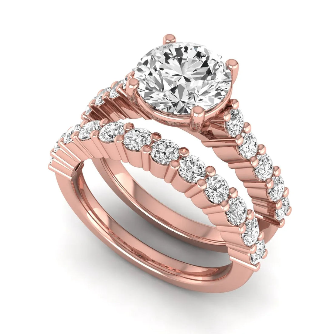 OctaPearl 2 ct Round Prong Set Lab Grown Diamond Bridal Ring Set