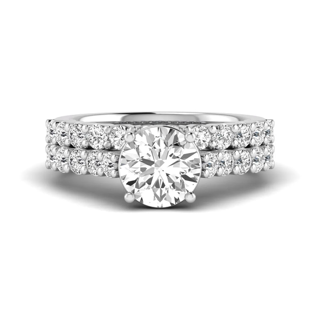OctaPearl 2 ct Round Prong Set Lab Grown Diamond Bridal Ring Set