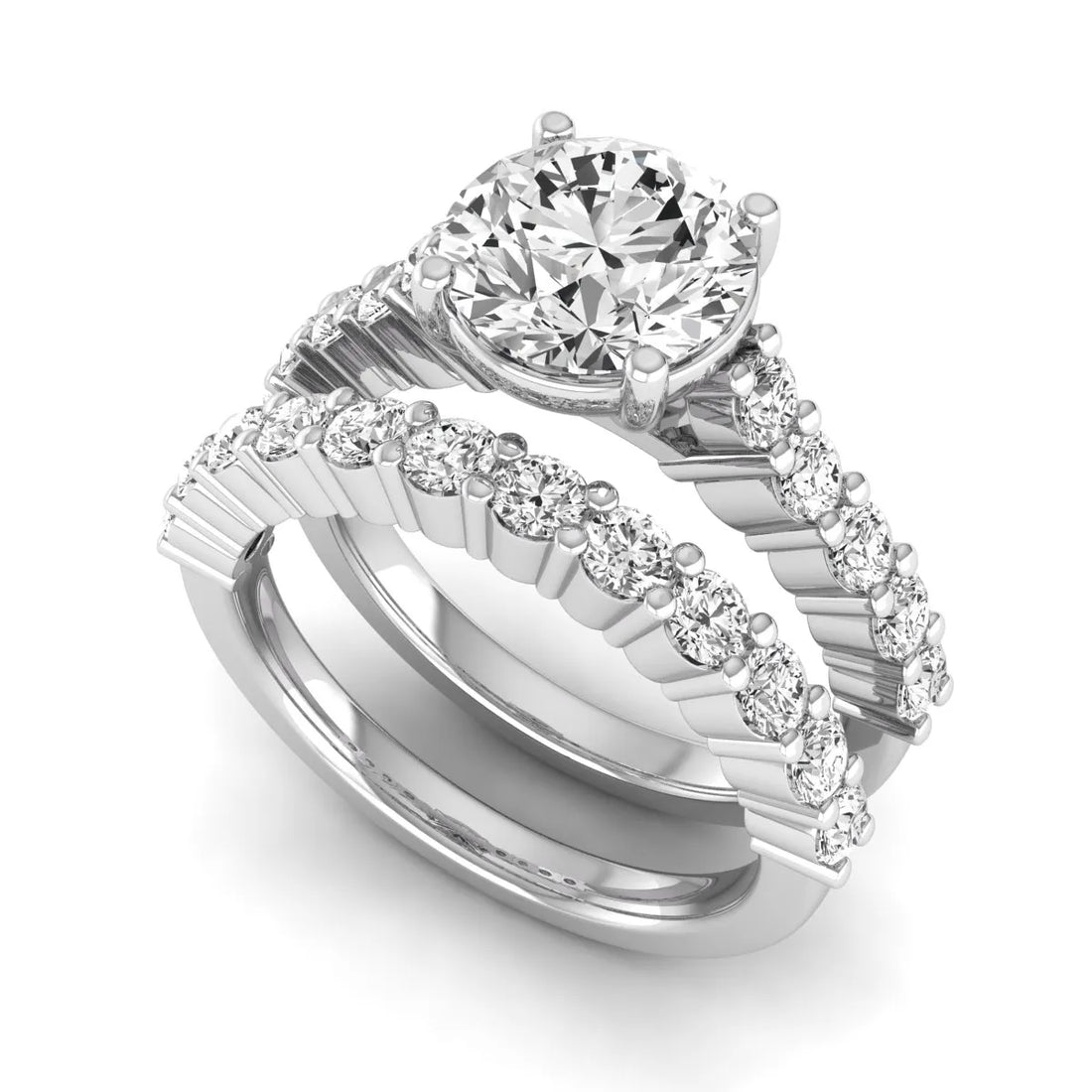 OctaPearl 2 ct Round Prong Set Lab Grown Diamond Bridal Ring Set