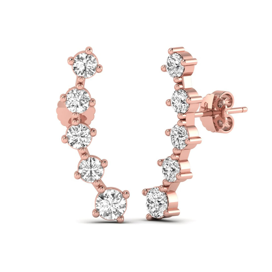 OctaPearl Round Prong Set Lab Grown Diamond Climber Earrings