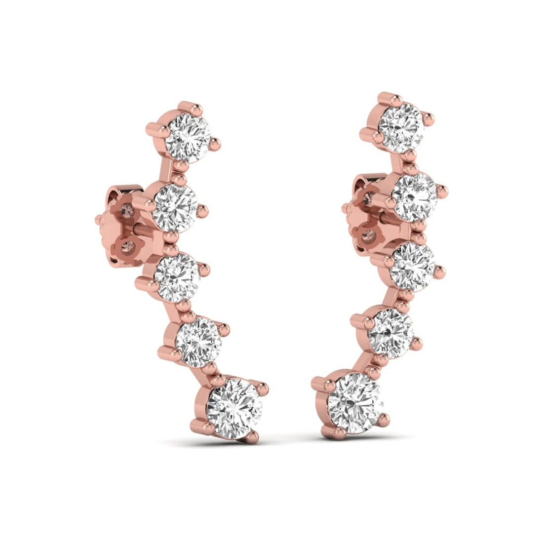 OctaPearl Round Prong Set Lab Grown Diamond Climber Earrings