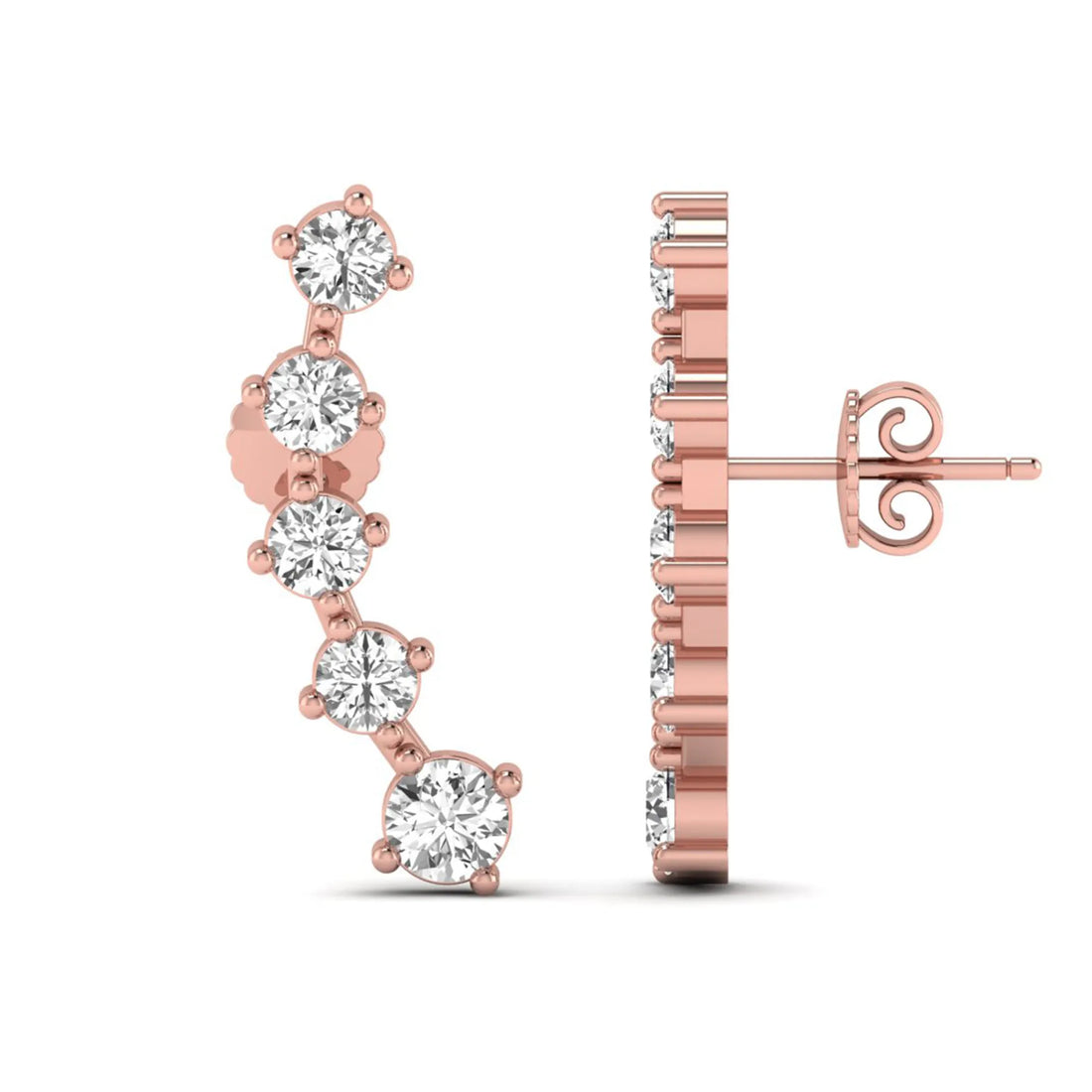 OctaPearl Round Prong Set Lab Grown Diamond Climber Earrings