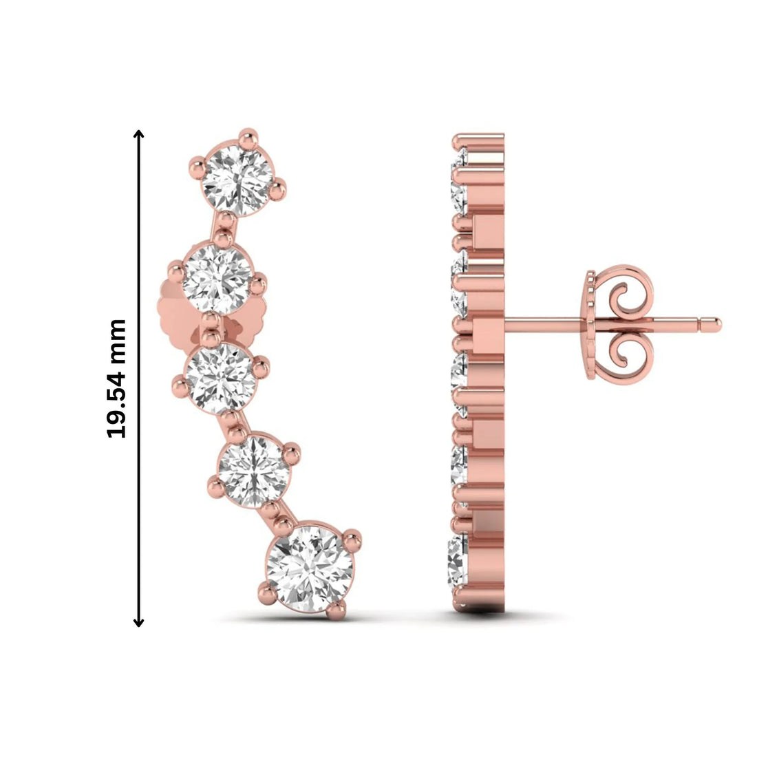 OctaPearl Round Prong Set Lab Grown Diamond Climber Earrings