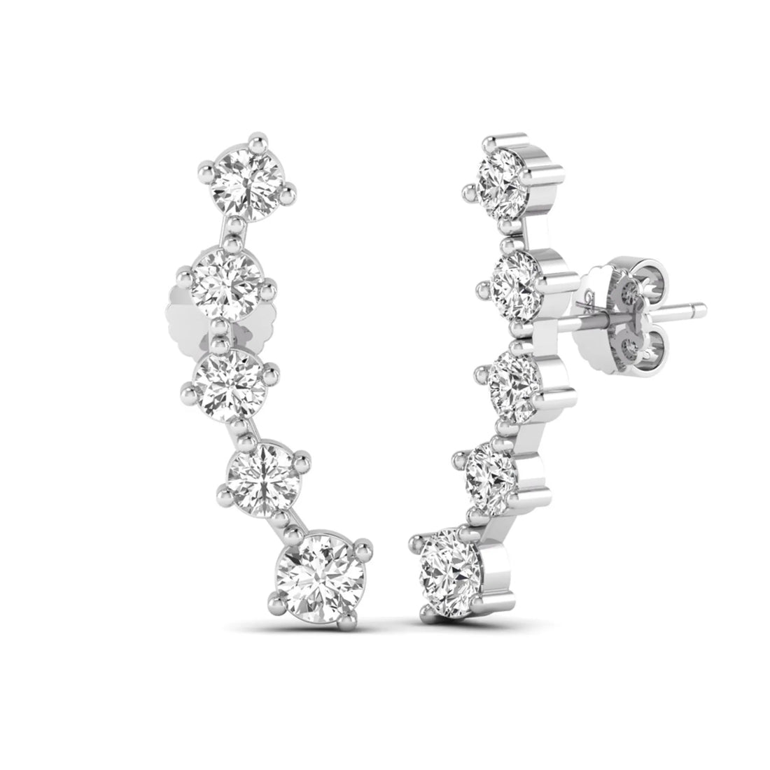 OctaPearl Round Prong Set Lab Grown Diamond Climber Earrings