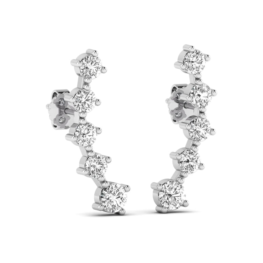 OctaPearl Round Prong Set Lab Grown Diamond Climber Earrings