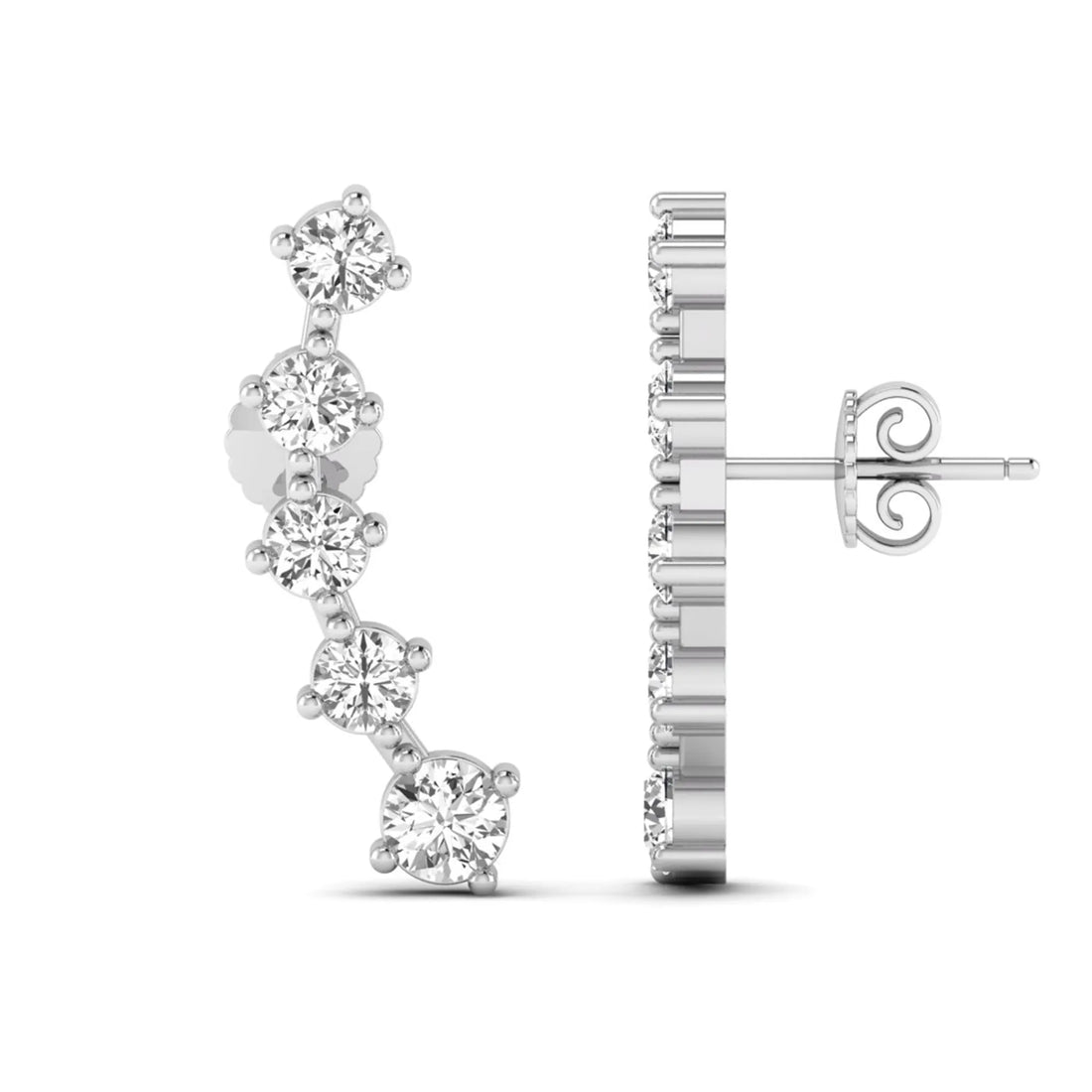 OctaPearl Round Prong Set Lab Grown Diamond Climber Earrings
