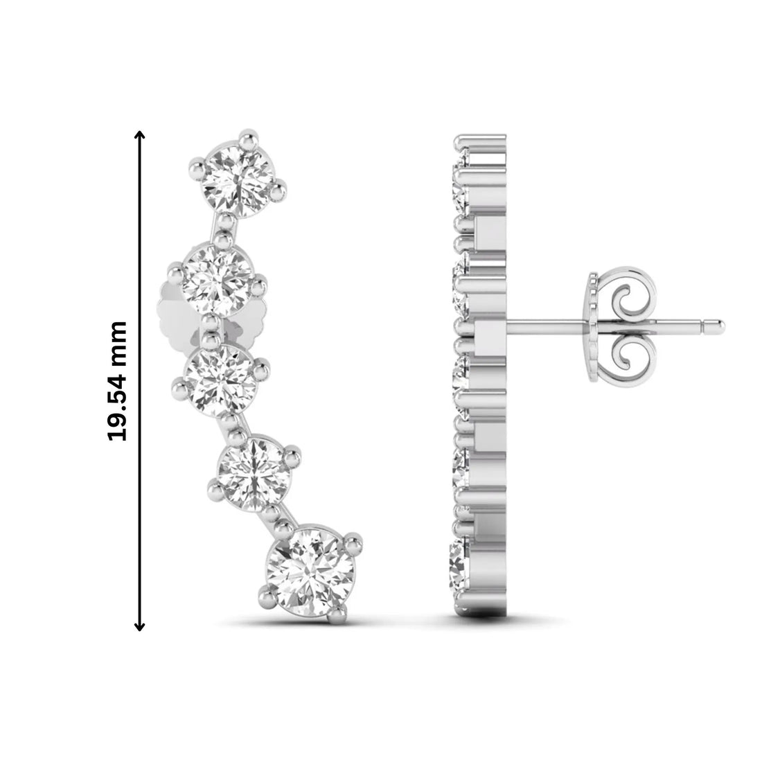 OctaPearl Round Prong Set Lab Grown Diamond Climber Earrings