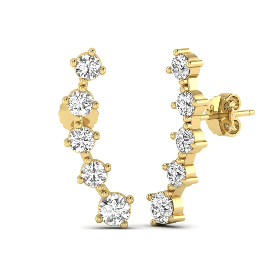 OctaPearl Round Prong Set Lab Grown Diamond Climber Earrings