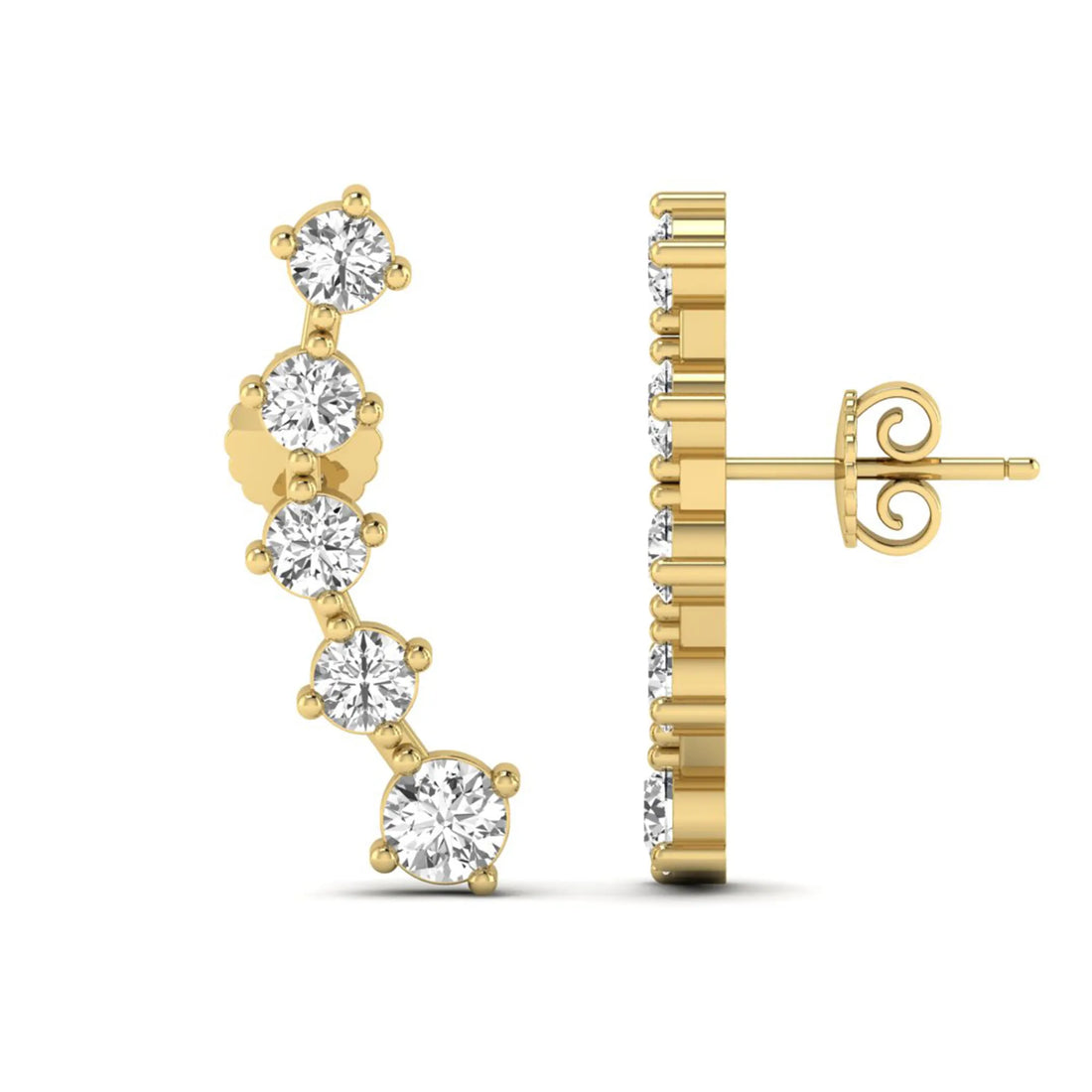 OctaPearl Round Prong Set Lab Grown Diamond Climber Earrings