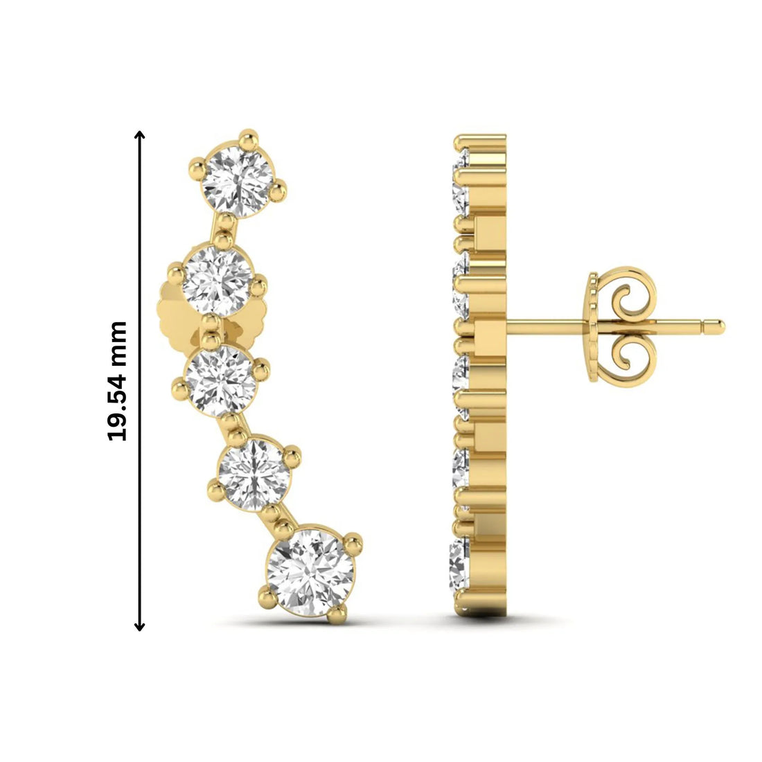 OctaPearl Round Prong Set Lab Grown Diamond Climber Earrings