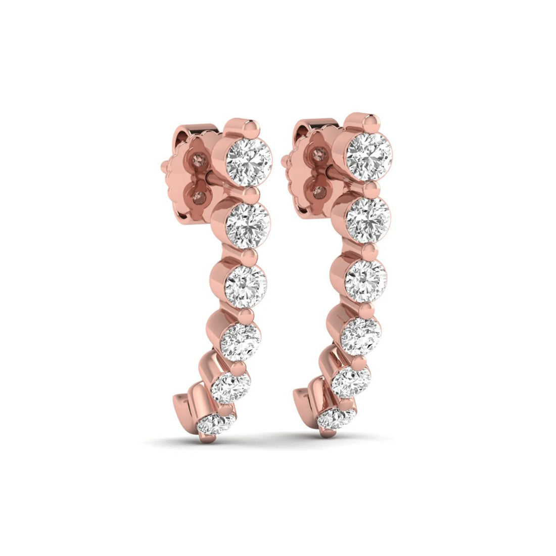 OctaPearl Round Prong Set Lab Grown Diamond Climber Earrings