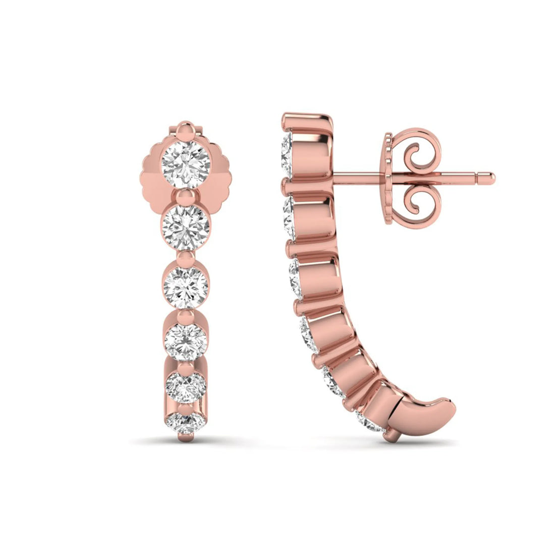 OctaPearl Round Prong Set Lab Grown Diamond Climber Earrings