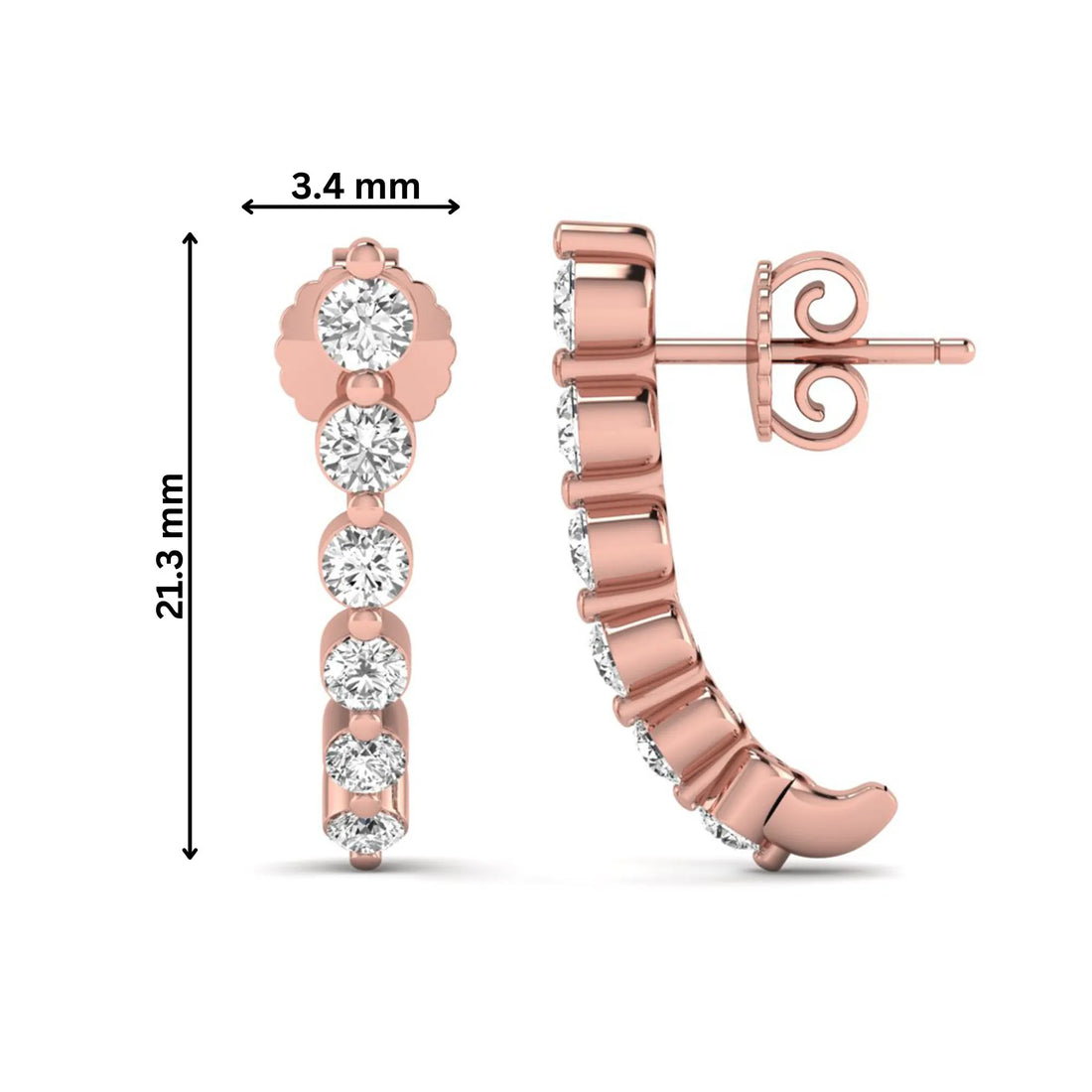 OctaPearl Round Prong Set Lab Grown Diamond Climber Earrings
