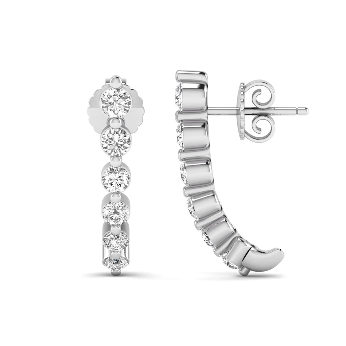 OctaPearl Round Prong Set Lab Grown Diamond Climber Earrings