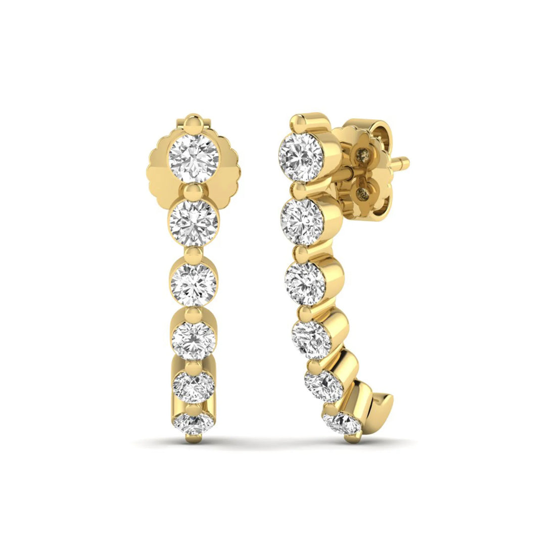 OctaPearl Round Prong Set Lab Grown Diamond Climber Earrings