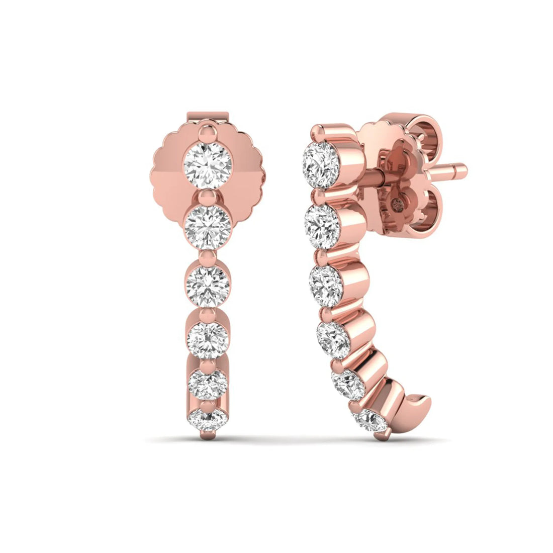 OctaPearl Round Prong Set Lab Grown Diamond Curved Climber Stud Earrings