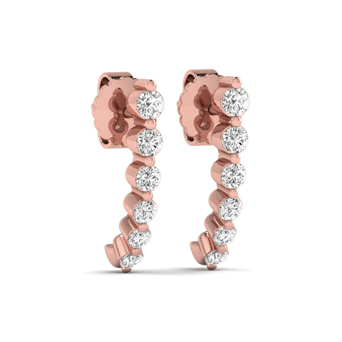OctaPearl Round Prong Set Lab Grown Diamond Curved Climber Stud Earrings