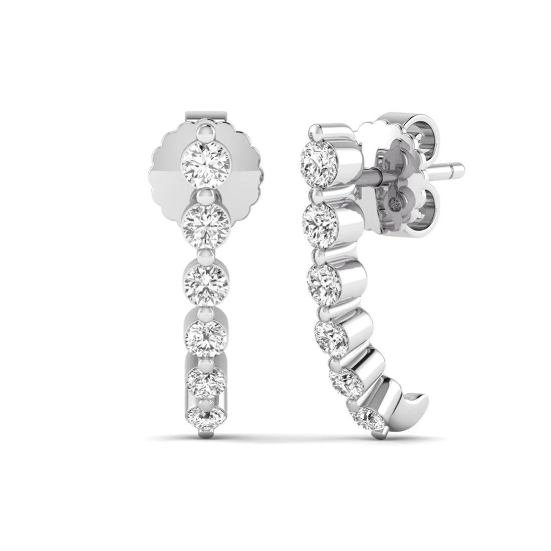 OctaPearl Round Prong Set Lab Grown Diamond Curved Climber Stud Earrings