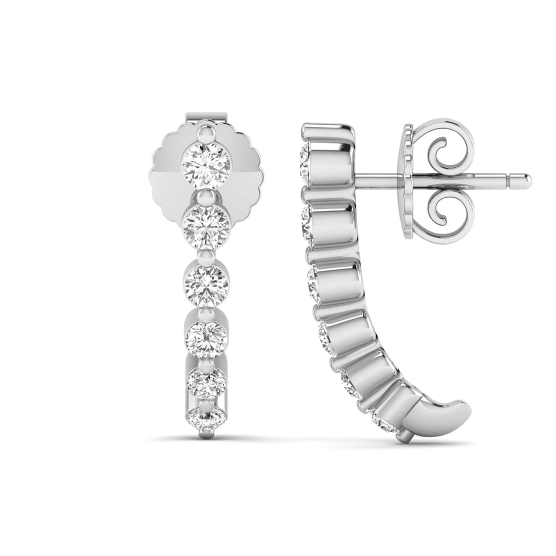 OctaPearl Round Prong Set Lab Grown Diamond Curved Climber Stud Earrings