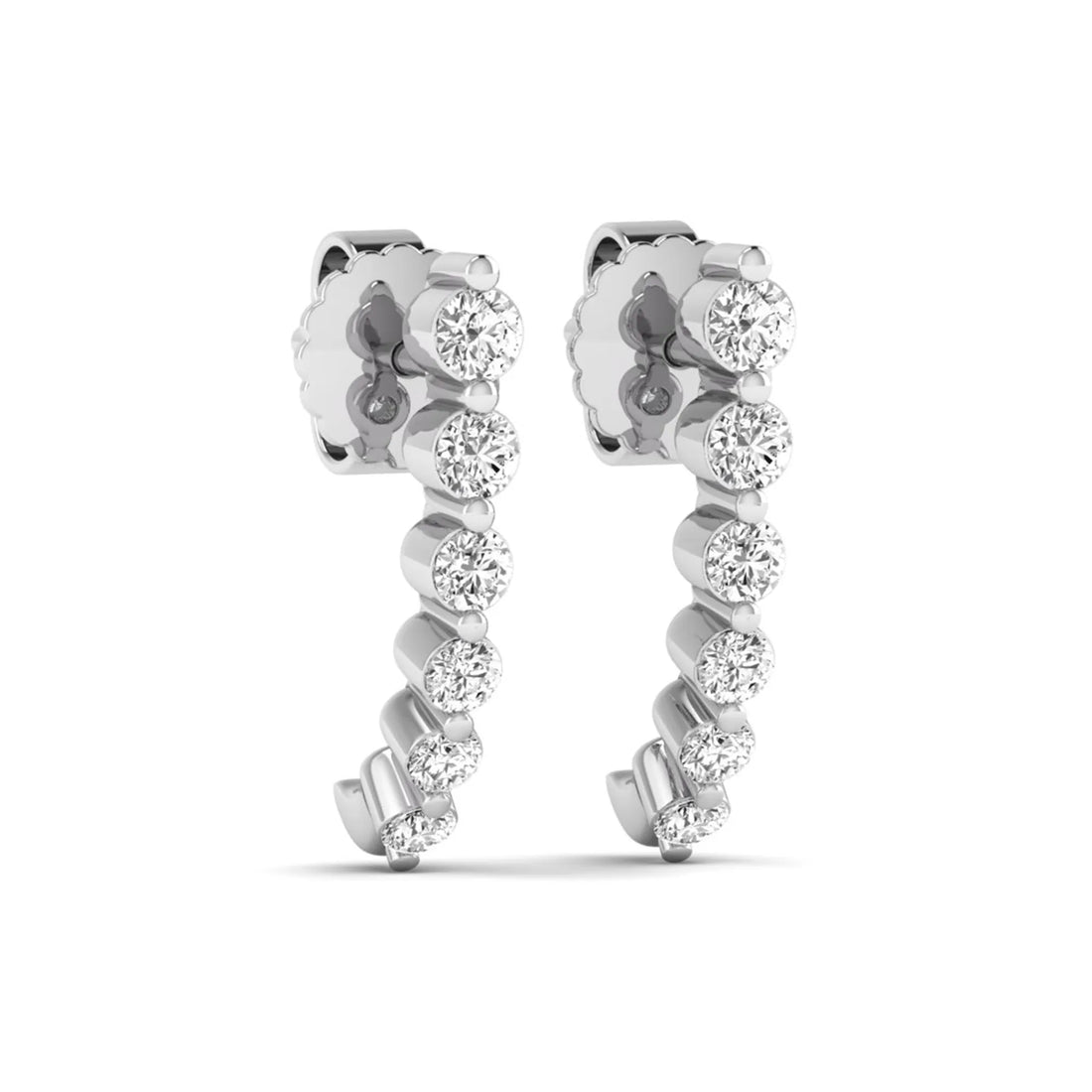 OctaPearl Round Prong Set Lab Grown Diamond Curved Climber Stud Earrings