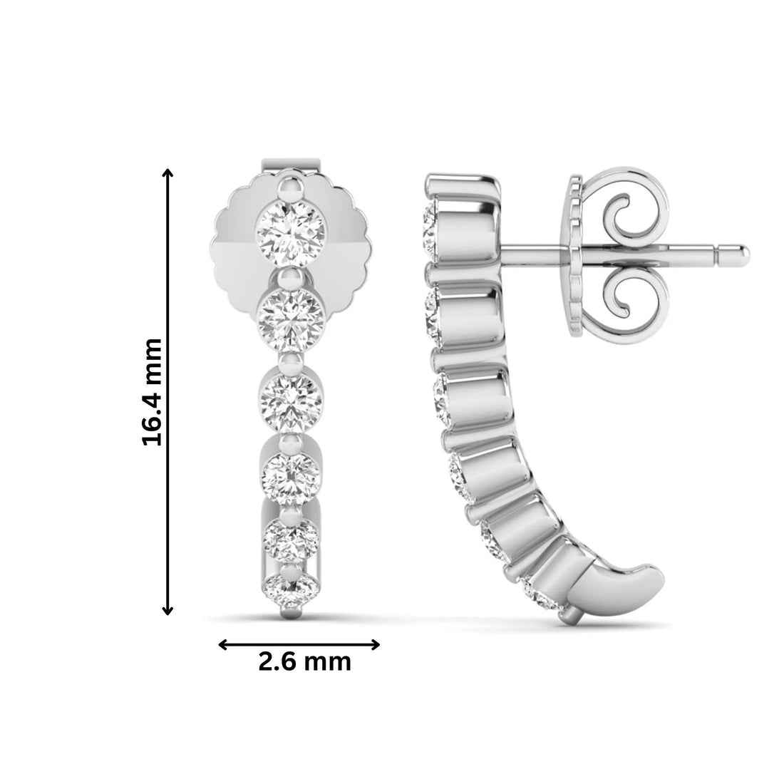 OctaPearl Round Prong Set Lab Grown Diamond Curved Climber Stud Earrings