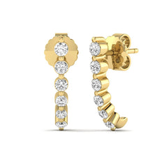 OctaPearl Round Prong Set Lab Grown Diamond Curved Climber Stud Earrings