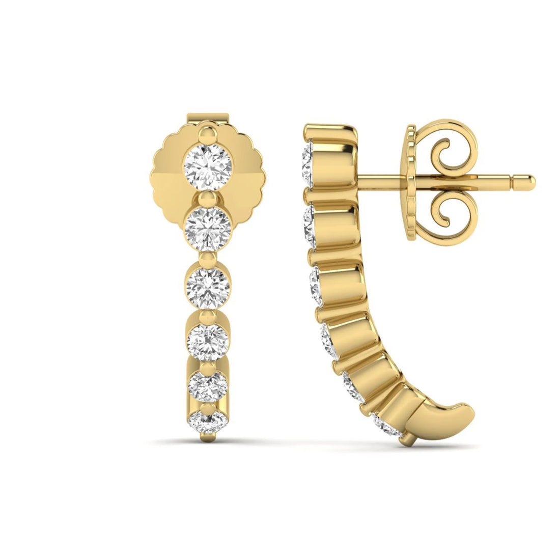 OctaPearl Round Prong Set Lab Grown Diamond Curved Climber Stud Earrings