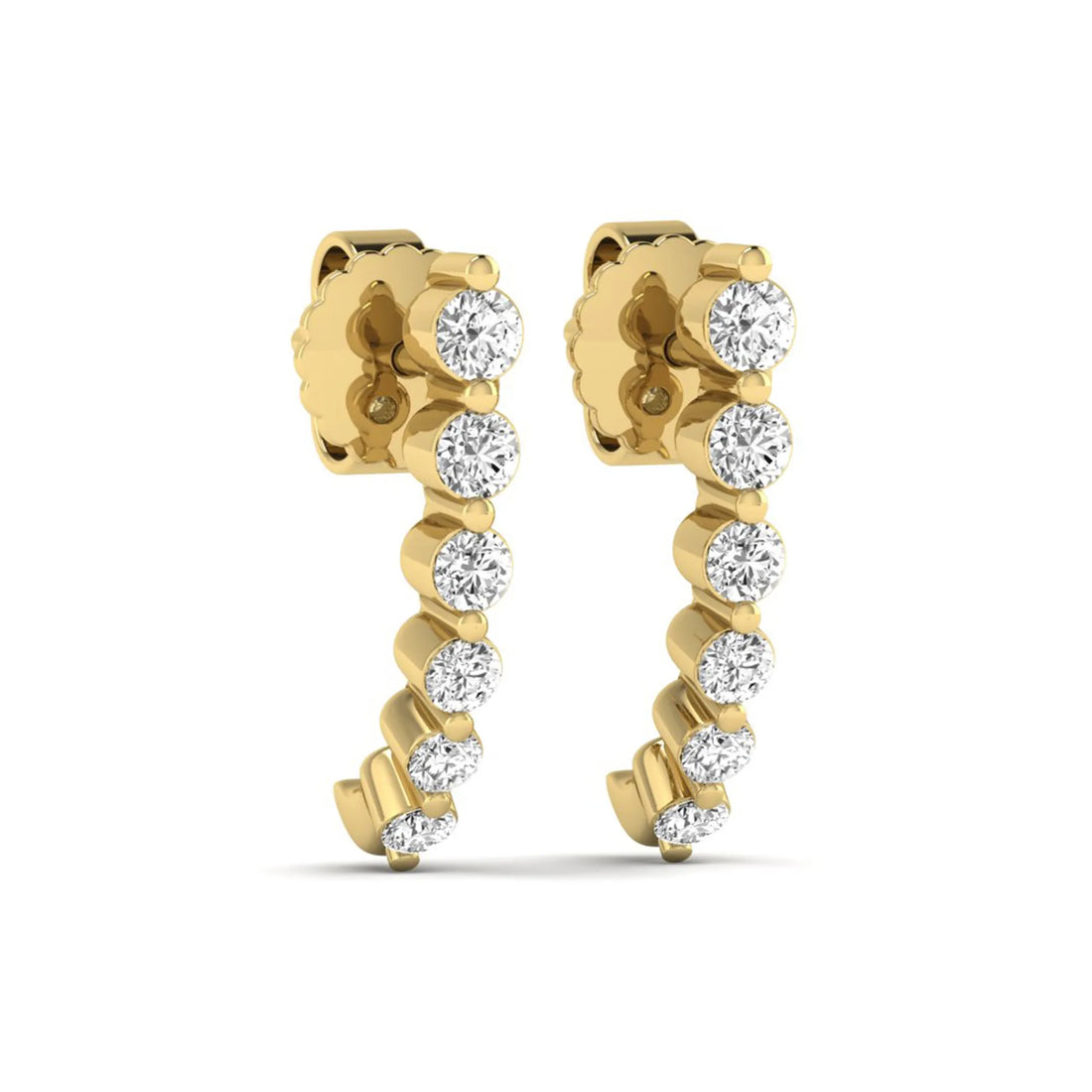 OctaPearl Round Prong Set Lab Grown Diamond Curved Climber Stud Earrings