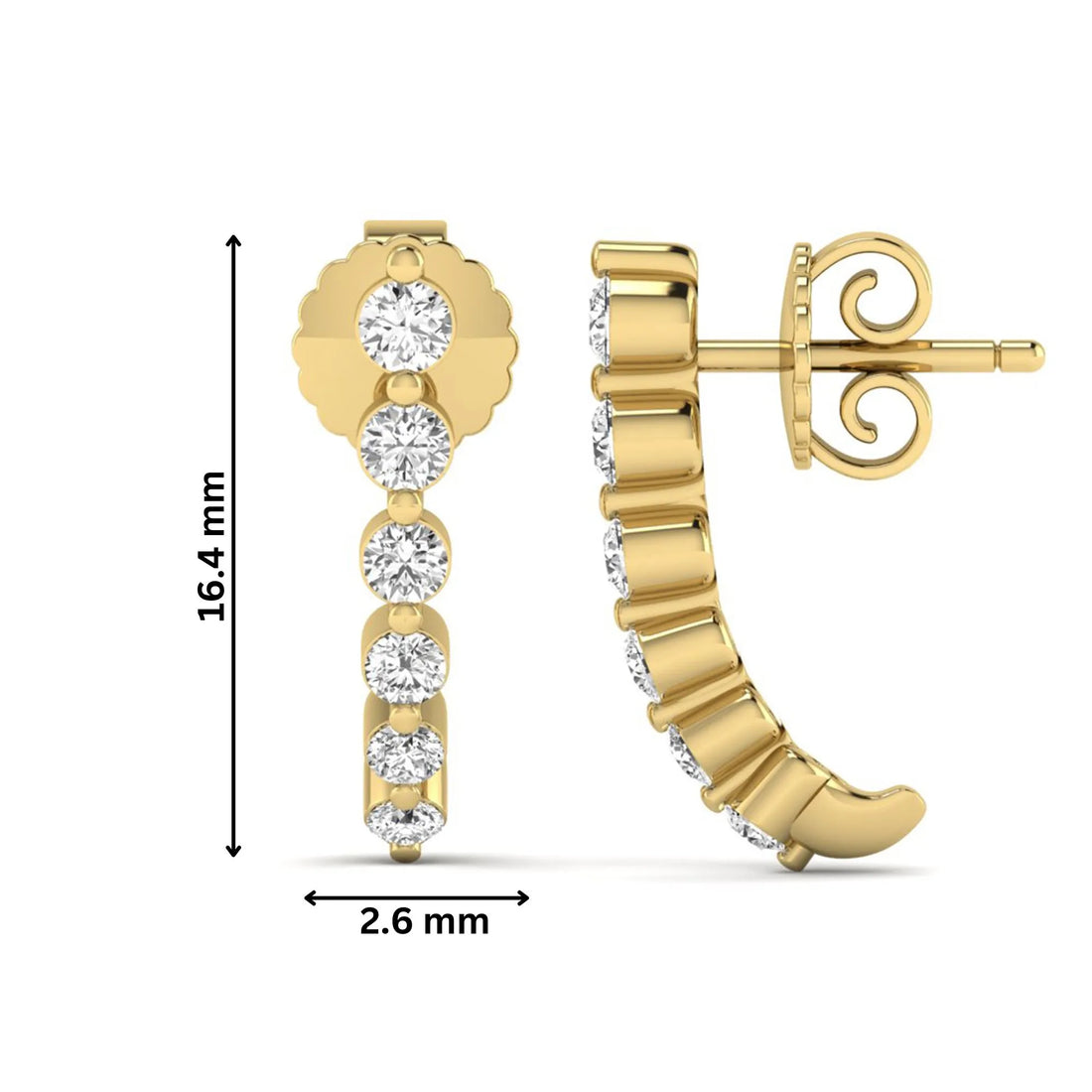 OctaPearl Round Prong Set Lab Grown Diamond Curved Climber Stud Earrings