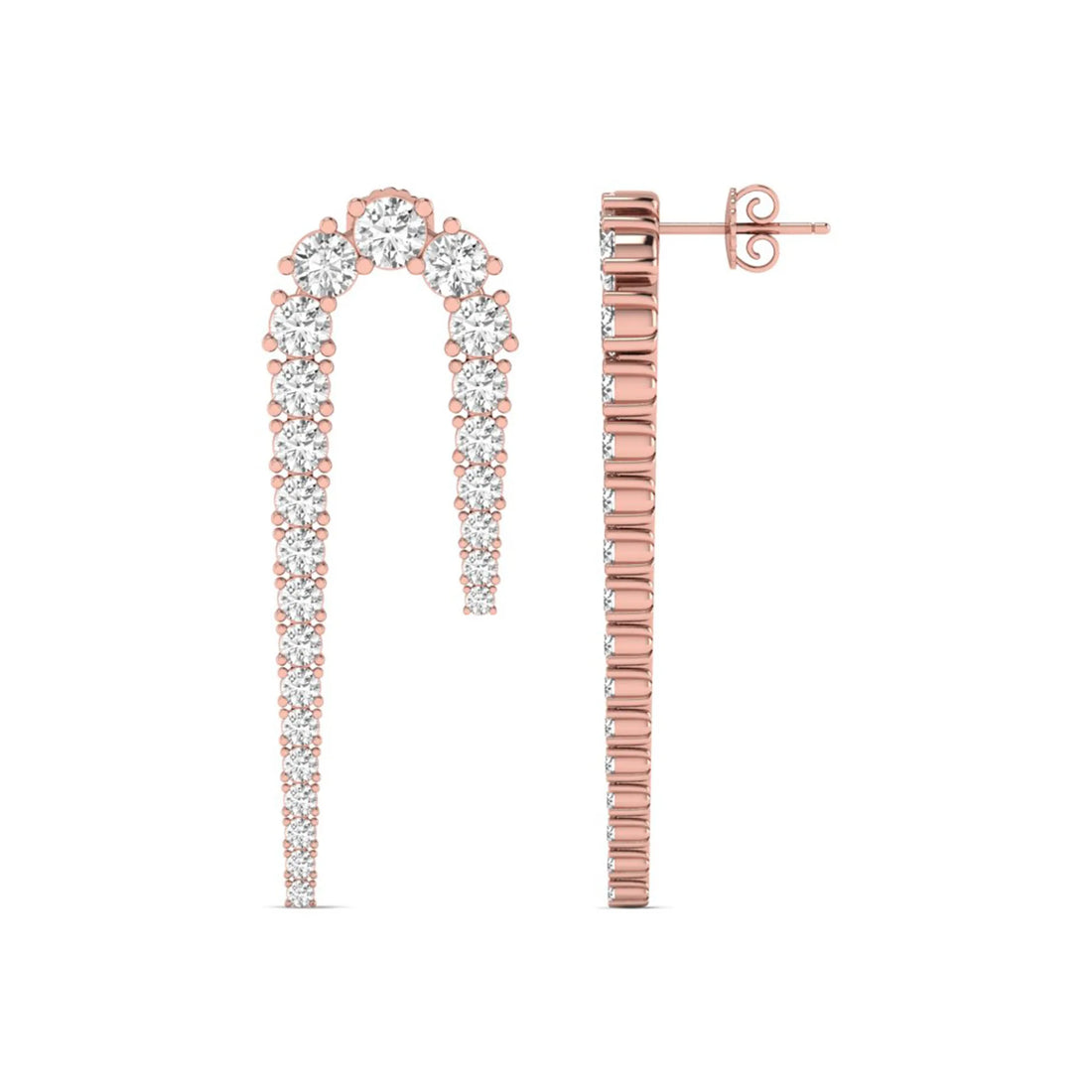 OctaPearl Round Prong Set Lab Grown Diamond Curved Crawler Earrings