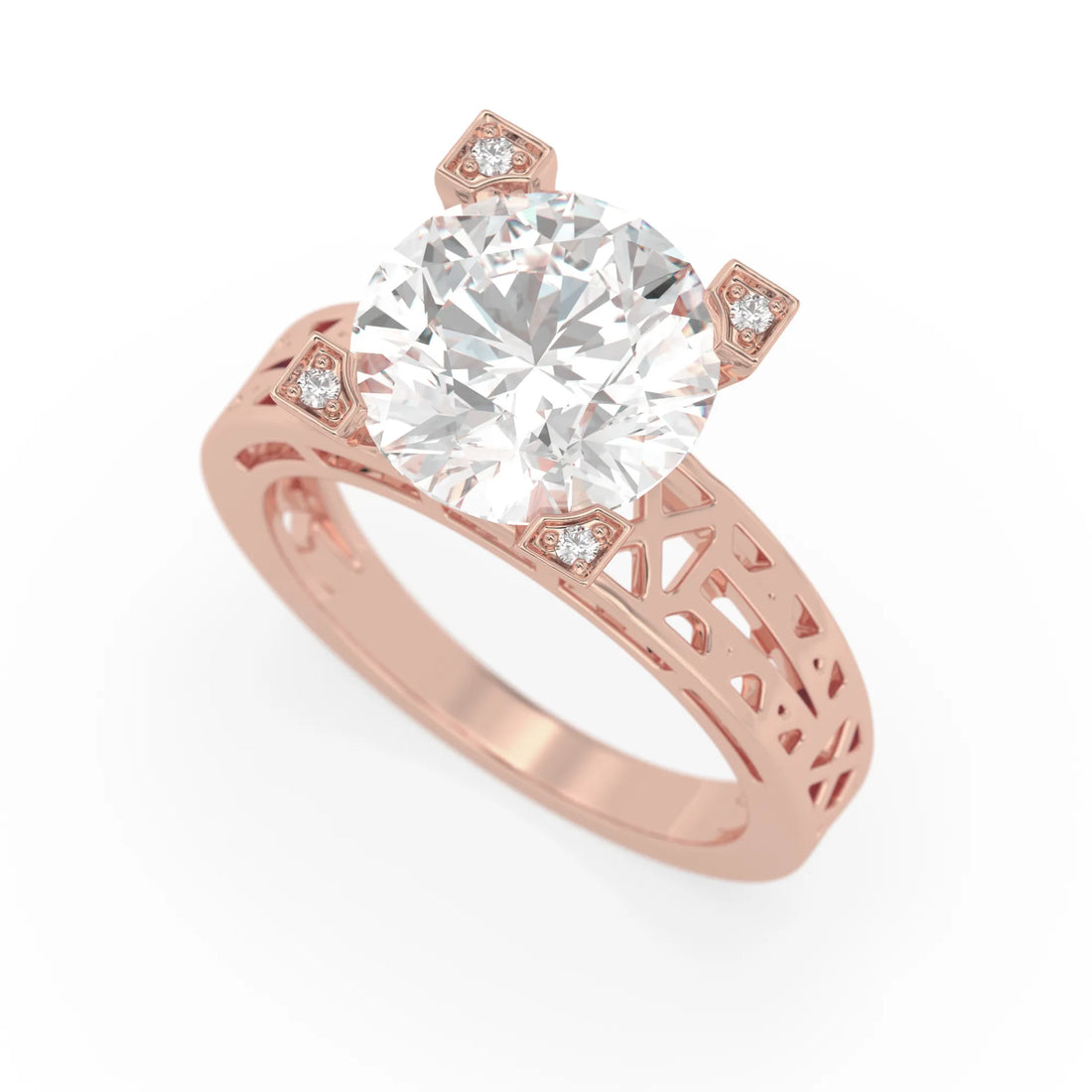 OctaPearl 4 ct Round Lab Grown Diamond Five Stone Engagement Ring