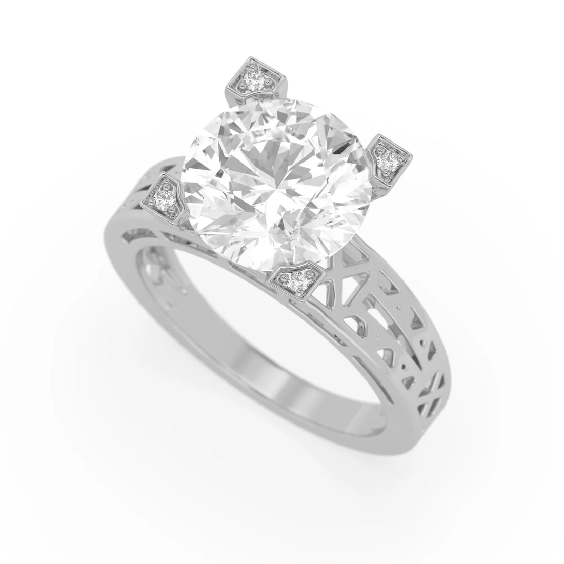 OctaPearl 4 ct Round Lab Grown Diamond Five Stone Engagement Ring