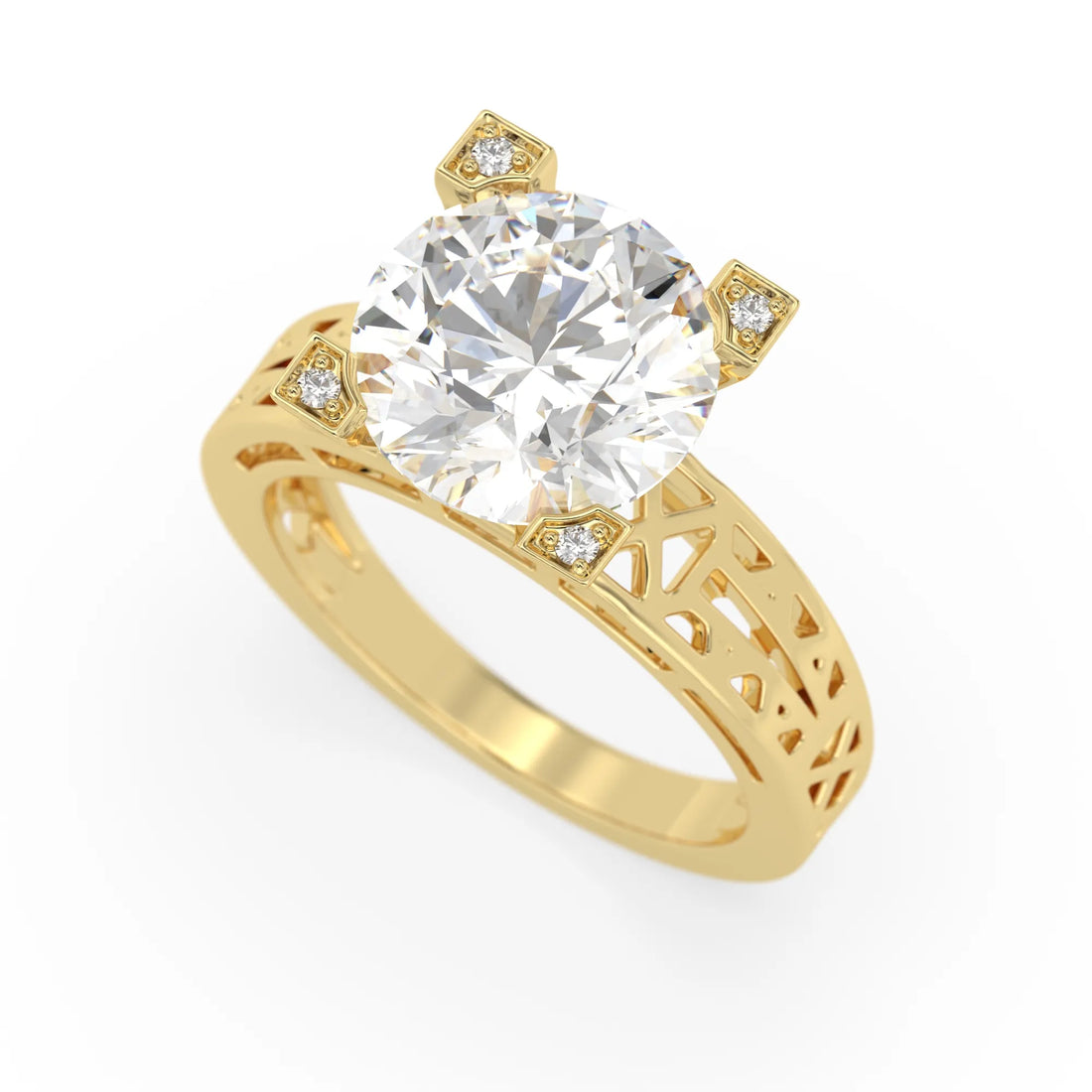 OctaPearl 4 ct Round Lab Grown Diamond Five Stone Engagement Ring