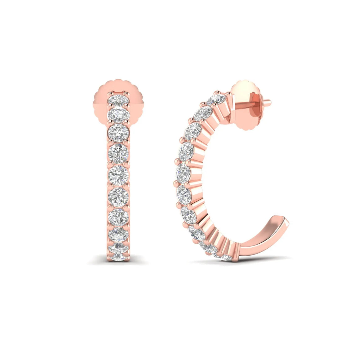 OctaPearl Round Prong Set Lab Grown Diamond Half Hoop Earrings