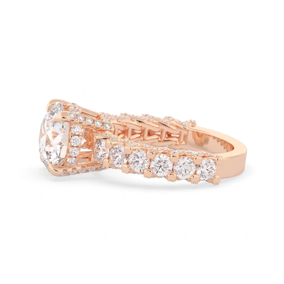 OctaPearl 3.5 ct Round Hidden Halo Lab Grown Diamond Pave Engagement Ring